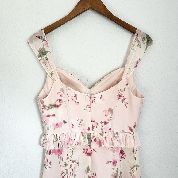 Revelry Sloane Chiffon Floral Print Dress Blushing Bride Bouquet - 9F93 Size 4 - Picture 4 of 7